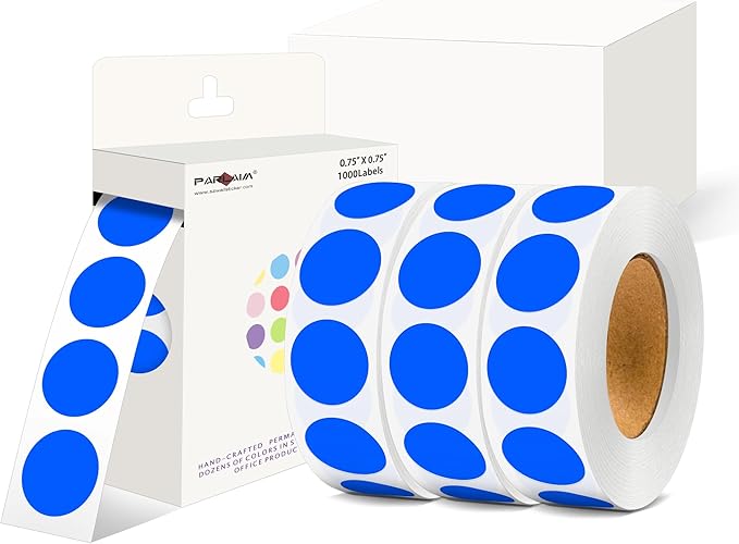 PARLAIM 0.75 inch Diameter Colored Dot Stickers 4 Rolls Pack 4000pcs Blue Round Label Color Coding Marking Stickers Permanent Adhesive for Garage Sale