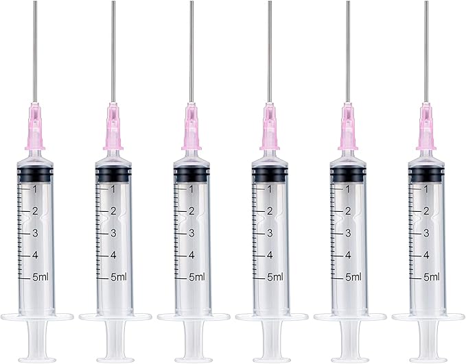 6PCS 5ML/CC Ink Filling Plastic Syringe Set with Bluent Stainless Needle Tip for Fountain Pen, Printer