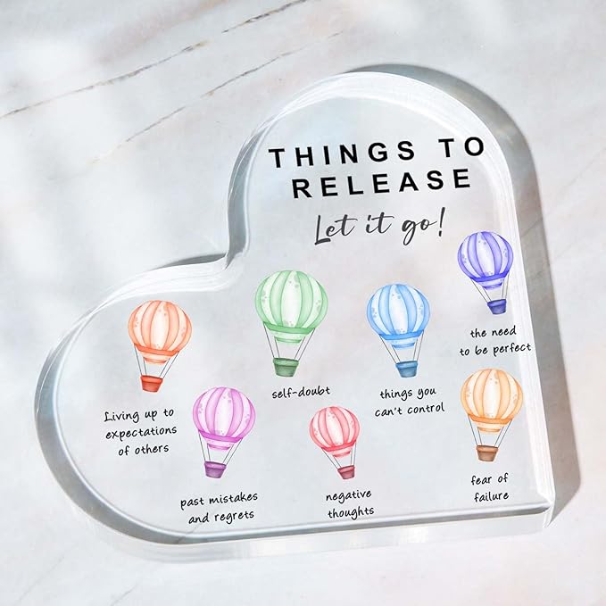Mental Health Awareness Decor, Things to Release Psychotherapy Affirmations Heart Acrylic Sign, School Counselor Sign, Therapy Anxiety, Psychology Therapy Gift for School Home Tabletop Therapy Office
