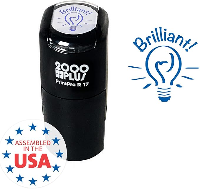 Brilliant Light Bulb Stamp / 2000 Plus Self Inking Teacher Student Reward Stamper / 9/16" Small Blue Imprint Planner Classroom Worksheet Stamp