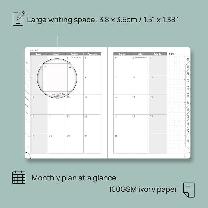 POPRUN Planner 2025-2026 Weekly Notebook (Medium 6.5''x 8.5'') Academic Calendar (JUL.25 - JUN.26) Appointment Book with Monthly Tabs, Leather Soft Cover, Inner Pocket, 100 GSM - Lilac