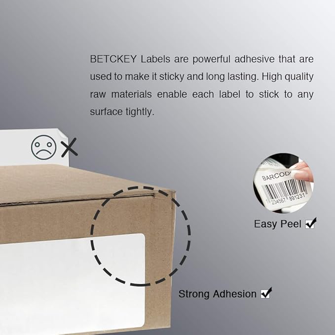 BETCKEY - 4" x 6" (102 mm x 152 mm) Shipping Labels Compatible with Zebra & Rollo Label Printer(not for dymo 4XL), Premium Adhesive & Perforated [12 Rolls, 3000 Labels]