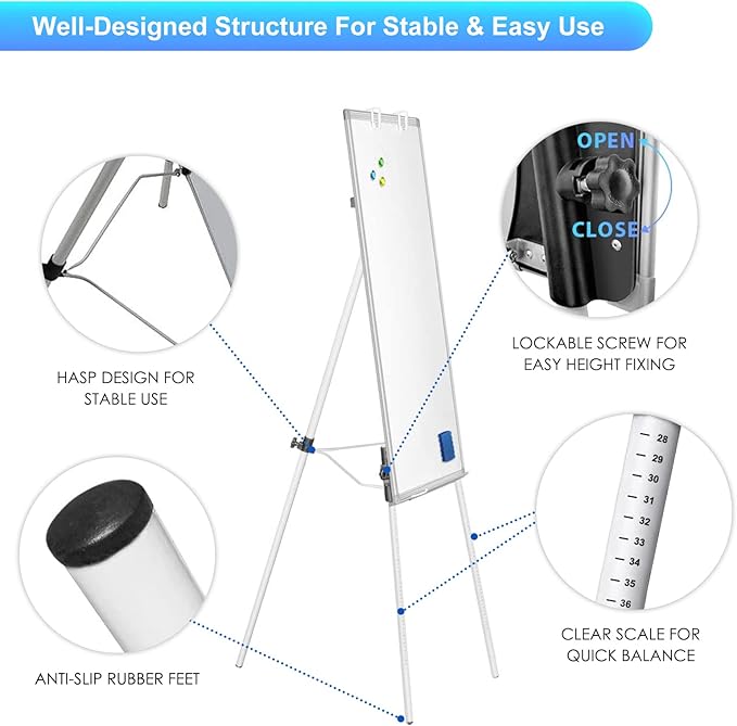 Easel Whiteboard - Magnetic Portable Dry Erase 40 x 28 Tripod Height Adjustable, Flipchart Easel Stand White Board for Office (40x28 White)