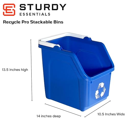 Multi Recycling System with Three Stackable 5 Gallon Bins to Build Your Recycling Center for Offices, Homes, Garages, Businesses - (6 Pack, Blue/Grey)