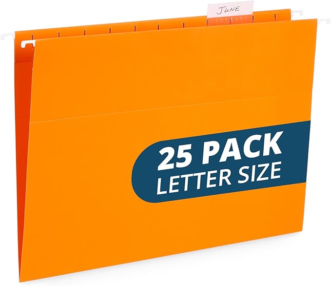 Blue Summit Supplies Hanging File Folders, 25 Reinforced Hang Folders, Designed for Home and Office Color Coded File Organization, Letter Size, Orange, 25 Pack