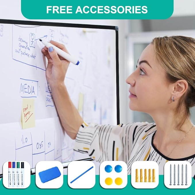 XIWODE Magnetic Dry Erase Board, Wall Mounted whiteboard, 18x24 inch, Black Aluminum Alloy Frame, Simple and Generous, Smooth Writing Surface, Easy to Wipe.