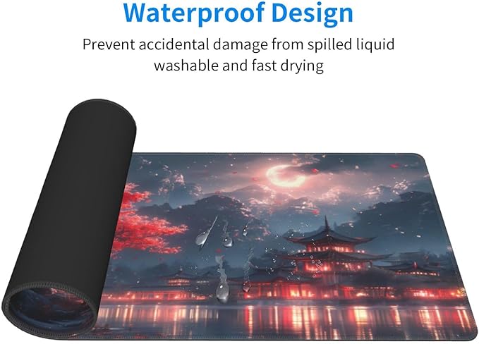 Gaming Mouse Pad Desk Pad,Extended Big Mouse Pad,31.5x11.8 Inch Long Computer Keyboard Mouse Mat Mousepad with 3mm Non-Slip Base and Stitched Edge for Gaming and Office… (Night Lake)