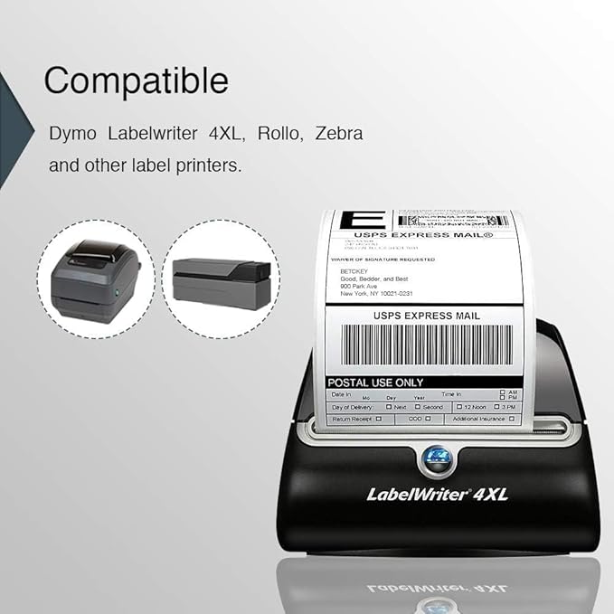 BETCKEY - Compatible DYMO 1744907 (4" x 6") Shipping Labels, Perforated, Compatible with DYMO Labelwriter 4XL Rollo & Zebra, NOT Fit 5XL [10 Rolls/2200 Labels]
