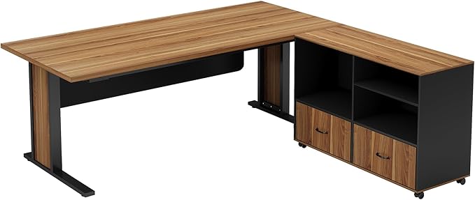 Tribesigns 63" Large Executive Desk L Shaped Computer Desk with File Storage Cabinet, L-Shaped Executive Office Desk Business Desk Set, Computer Desk with Mobile Cabinet for Home Office