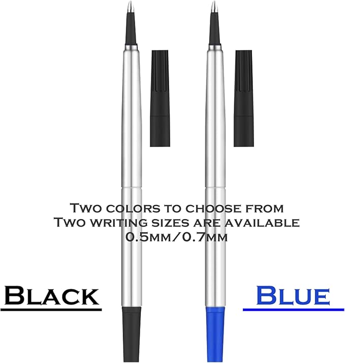 DunBong Quink Ink Rollerball, Compatible with Parker Rollerball Pens, 0.7mm Medium Point Black Ink Refill Pack of 5, Replaceable Gel Ink Pen Refills, Smooth Writing (Black-0.7mm)