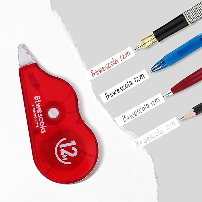 Correction Tape, 39.37FT Gift Packed Tear-Resistant Correction Tape, Tape for School, Office, With Roller Adjuster (9747-12pcs)