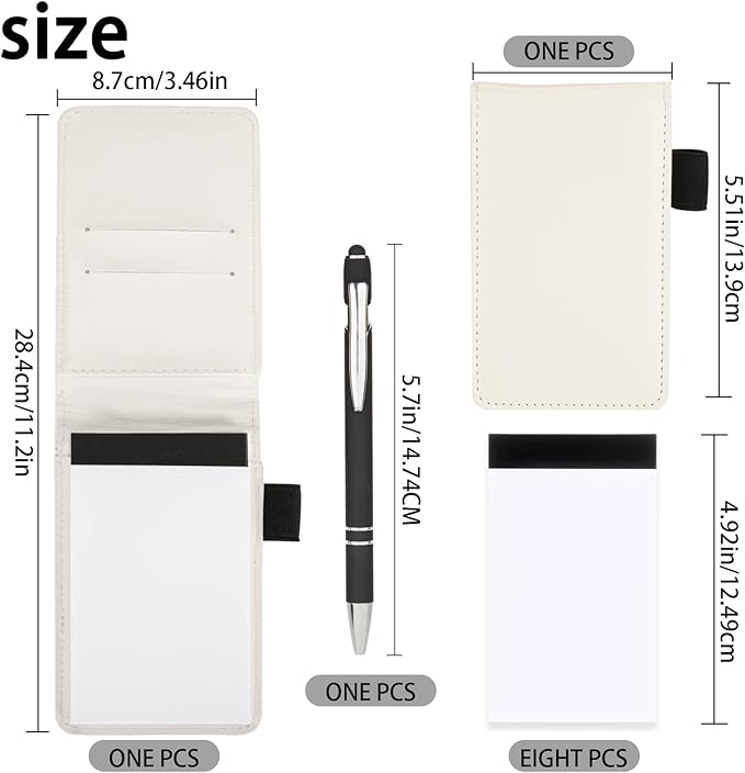 Camelmother 10Pocket Notebook Small Notepad Holder Set 3 x 5 Inch with Pen Small notebooks note pads Leather Notepad (white plain)