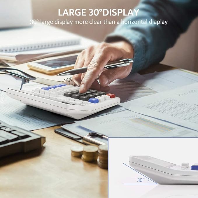 Calculators Desktop,ONXE 12 Digit Large Number LCD Display Office Desk Calculator, Two Way Power Battery and Solar,Big Button Standard Basic 4 Function Basics Calculators for Office Financial