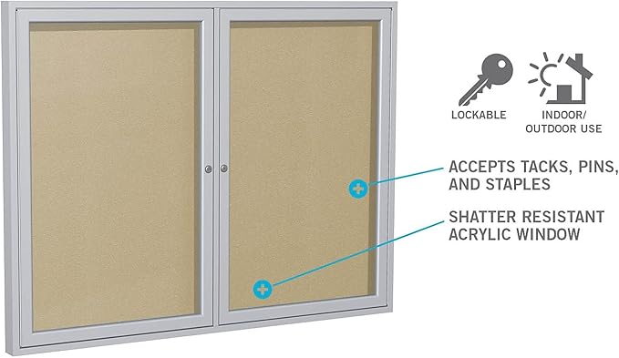 Ghent 48"x72" 2-Door Outdoor Enclosed Vinyl Bulletin Board, Shatter Resistant, with Lock, Satin Aluminum Frame - Silver (PA34872VX-193), Made in The USA