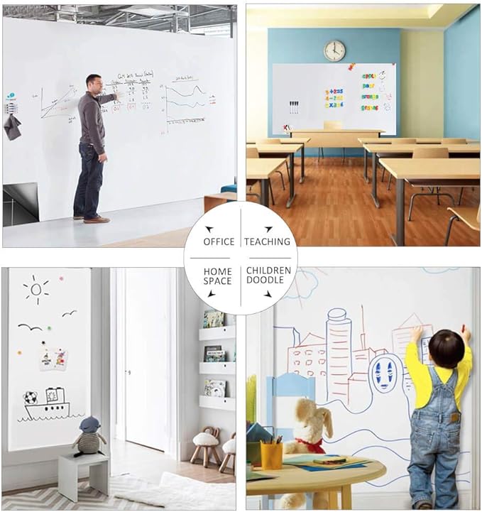 Magnetic Whiteboard Contact Paper for Wall 72 x 48 inches, Magnetic Dry Erase White Board Sticker with Non-Adhesive Backing for Office Home School