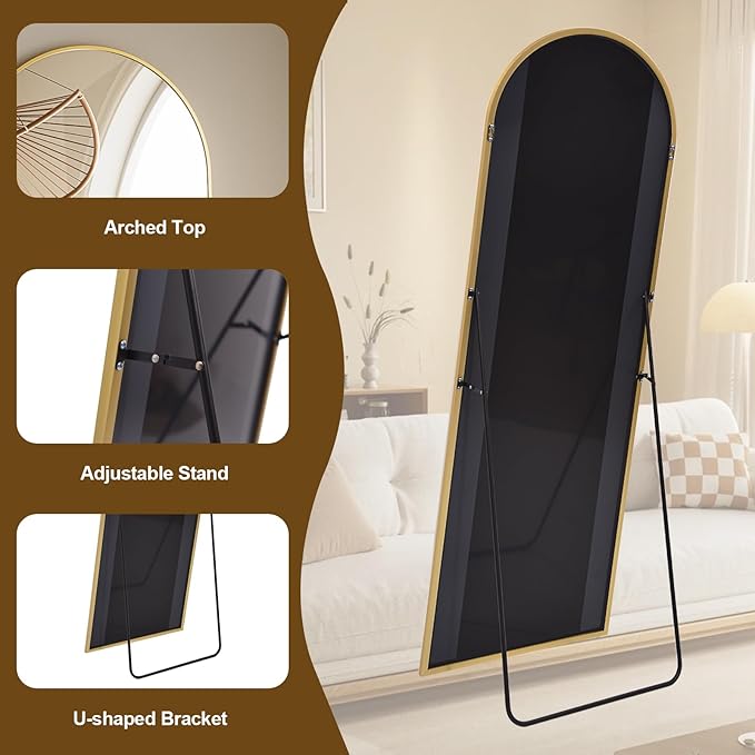 26x71 Inch Full Body Mirror - Large Arched Full Length Mirror with Stand Aluminum Frame Wall Mounted Leaning for Bedroom Living Room