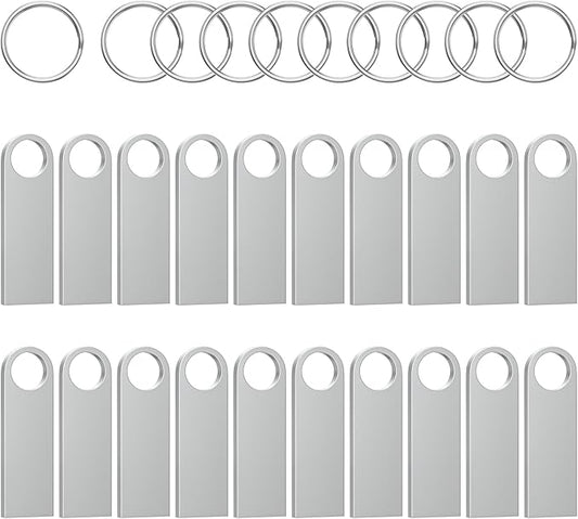 ABLAZE 8GB Flash Drive 20 Pack, Metal USB 2.0 Thumb Drives with Keychains USB Sticks Pendrives (Sliver)