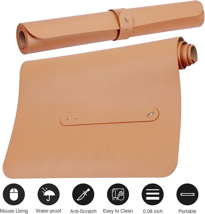 Boutilon Leather Desk Pad 24"x 14" Non-Slip Mouse Pad,Office Desk Mat,Waterprooft PU Leather Desk Blotter,Desk Pad Protector,Desk Writing Pad for Home Office Decor (S-Orange Pink)