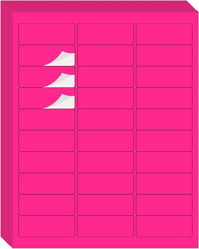 STARLIBOO 1" x 2-5/8" Address Labels- 600 Neon Color Fluorescent Stickers for Laser/Ink Jet Printer mailing Labels 8.5"×11"- Fluorescent Pink