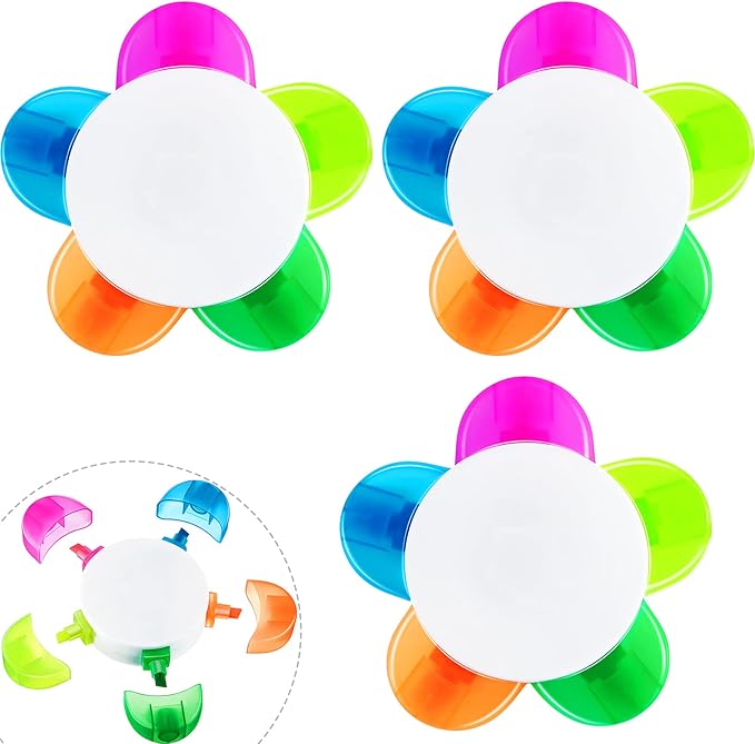 Outus 3 Pieces Petals Highlighters Assorted Colors Back to School Flower Shape Watercolor Highlighter Pens 5-in-1 Fluorescent Pens for Office School Stationery Aesthetic Supplies,5 Colors