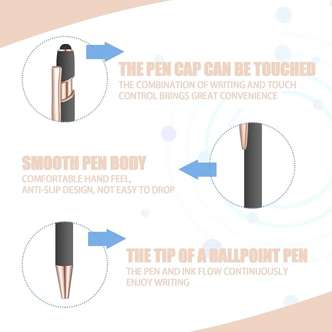 36 Pcs Blue Ink Ballpoint Pen with Stylus 2 in 1 Ballpoint Pen for Touch Screens School Office Coworkers (Gray Rose Gold)