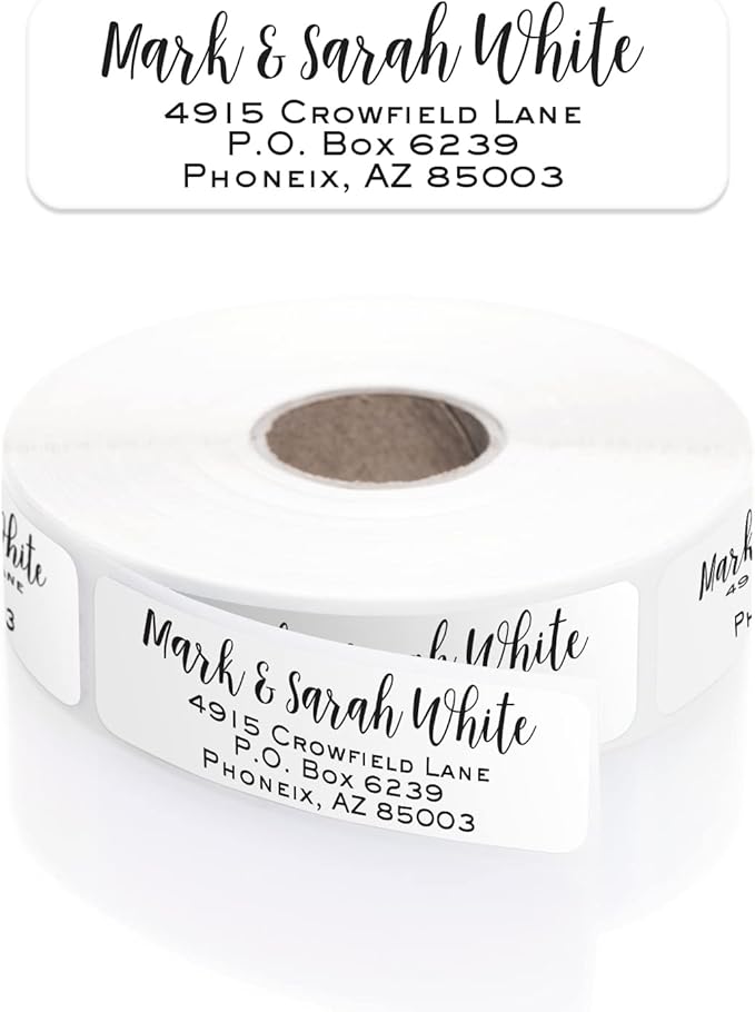 Mixed Script Font Rolled Address Labels/Roll of 500 Chic Black and White Personalized Address Labels/Designer Return Address Stickers in Elegant Plastic Dispenser
