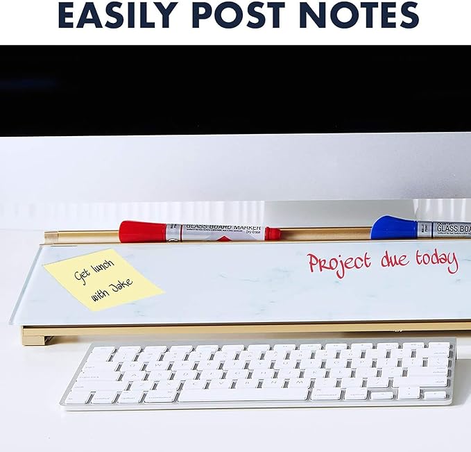 Quartet Glass Dry Erase White Board, Desktop Computer Pad for Notetaking, 18" x 6" Whiteboard, Clean Erase Surface with Storage, 1 Dry Erase Marker, Marble Surface (GDP186M)