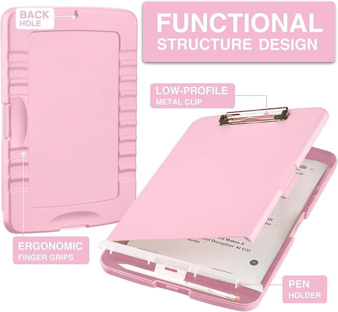Sooez Clipboard with Storage, High Capacity Nursing Clipboard with Pen Holder, Clip Boards 8.5x11 with Storage, Low-Profile Clip, Lightweight Plastic Clipboard for Teachers, Lawers, Office Workers