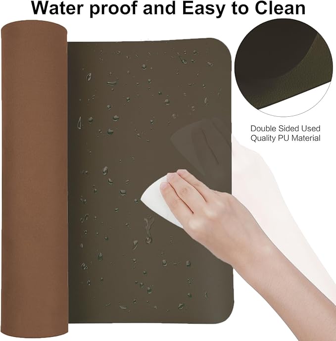 Boutilon Leather Desk Pad 24"x 14" Non-Slip Mouse Pad,Office Desk Mat,Waterprooft PU Leather Desk Blotter,Desk Pad Protector,Desk Writing Pad for Home Office Decor (S-Coffee)