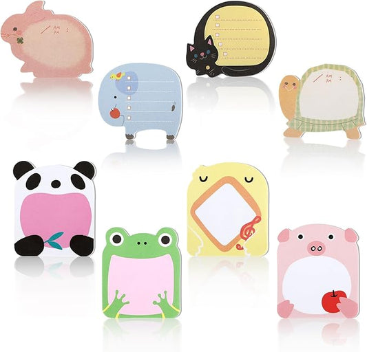 24 Pads Cute Animal Sticky Notes with 8 Cute Patterns 3 Pads of Each Kawaii Note Pads Cute Cartoon Self-Stick Memo Pads for School Office Home Students Roommates Kids Gifts