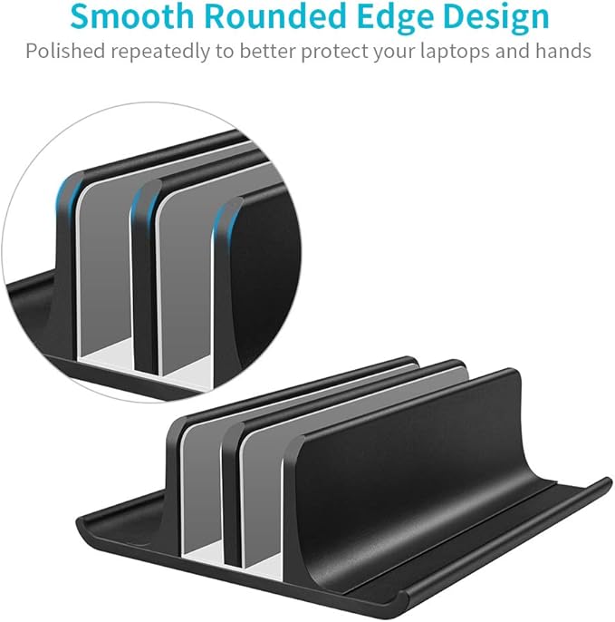 Vaydeer Double Adjustable Vertical Laptop Stand Newly Designed 2 Slots Aluminum Desktop Dual Holder for All MacBook/Chromebook/Surface/Dell/iPad Up to 17.3 Inches - Black