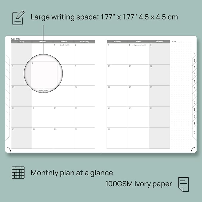 POPRUN Planner 2025-2026, (Large 8.5'' x 10.5'' Hard Cover) Academic Calendar (July 25-June 26) Daily Weekly and Monthly Appointment Book with Hourly Time Slots, Monthly Tabs, 100 GSM - Haze Blue