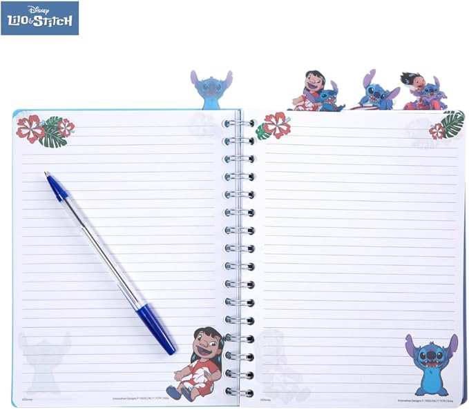 Innovative Designs Disney Lilo and Stitch Tab Journal Notebook, Spiral Bound, 96 Lined Pages, 8 x 7 inches, Blue