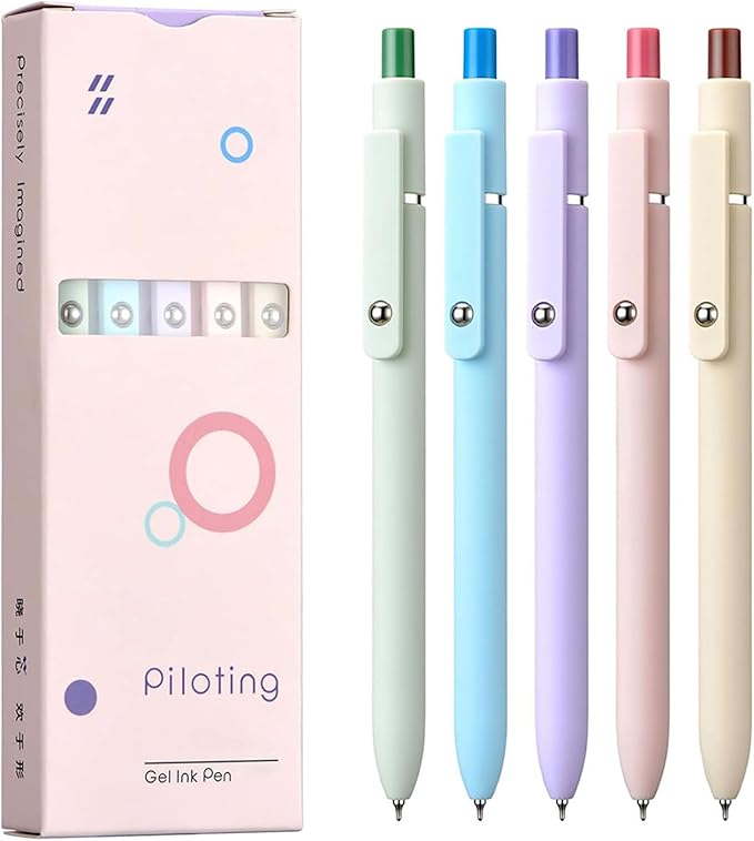 5 Pcs Gel Pens, 0.5mm Black Ink Pens Retractable Fine Point Smooth Writing, Aesthetic Office School Supplies, Desk Accessories Nursing Pen for Journaling Note Taking, Gifts for Women Men (Morandi B)
