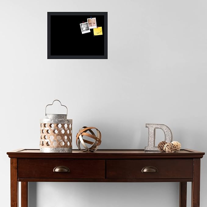 PinPix 16x12 Inch Cork Bulletin Board. This Decorative Framed Pin Board Comes with Solid Black Design and a Satin Black Frame. Ideal for Home Office Decor or Message Board (PinPix-622)