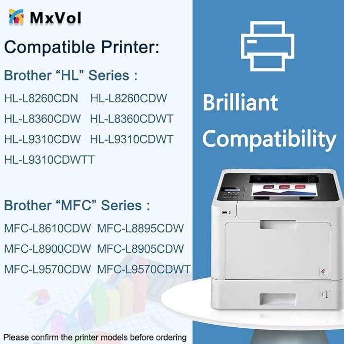 MxVol Compatible TN433 TN431 TN-433 Toner Cartridge Replacement for Brother TN 433 TN-431 MFC-L8900CDW MFC-L8610CDW HL-L8360CDW HL-L8260CDW Printer Toner (TN433BK TN433C TN433M TN433Y, 4-Pack)
