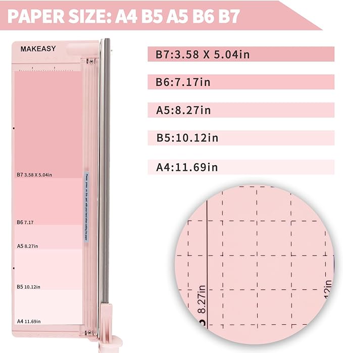 MAKEASY Paper Cutter 12 Inch, Guillotine Paper Cutter with 8 Sheet Capacity, Heavy Duty Paper Cutter for Cardstock, Paper Trimmer for Crafting, Classroom and Office, Pink