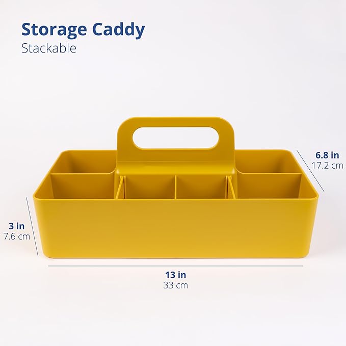 BLUE GINKGO Stackable Organizer Caddy – Korean-Made Portable Tote for Bathroom, Office, Crafts, or School Supplies (Long Rectangle, Yellow)