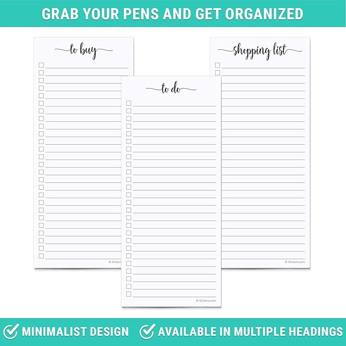 321Done 2-Pack Skinny To Do List Notepad, Made in USA - 3.7x8.5, College Ruled, Simple Stylish To-Dos Memo Pad for Planning, Tasks, Appointments, Reminders, Home, Office - 50 Sheets per Pad