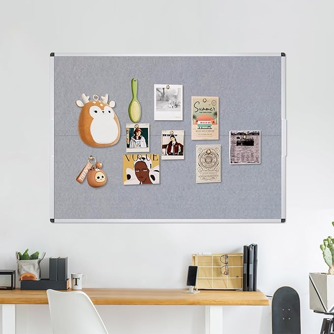 VIZ-PRO Large Fabric Bulletin Board/Foldable Notice Board Felt Gray, 60 X 48 Inches, Silver Aluminium Frame