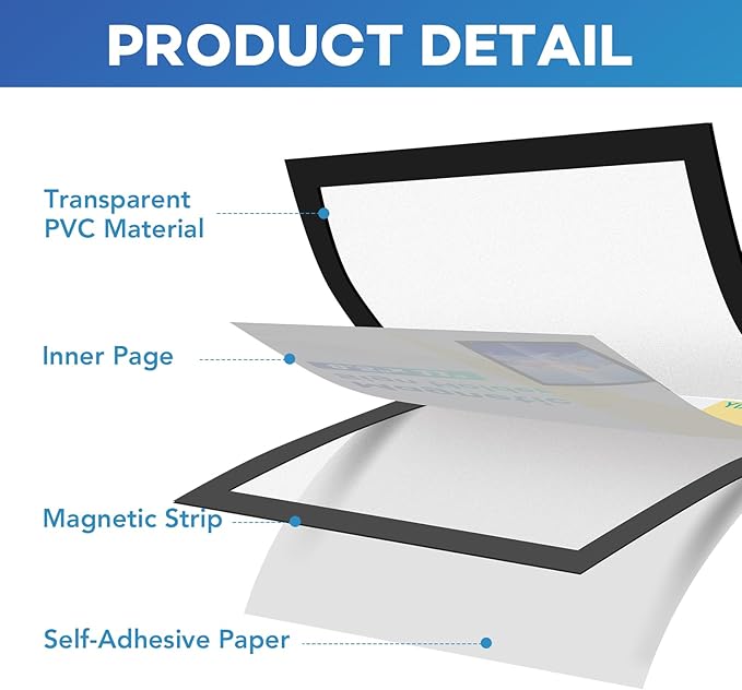 5 Pack Magnetic Sign Holder 8.5 x 11,Self-Adhesive Magnetic Wall Mount Sign Holder, Magnetic Document Holder for Wall Window Office Poster Store