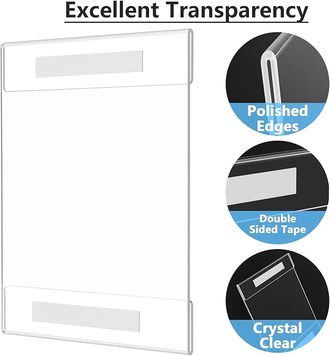 MaxGear 3 Pack Acrylic Sign Holder 8.5 x 11 Wall Mount Sign Holder with Double-Sided Tape, Clear Plastic Sign Holders, Plexiglass Document Flyer Acrylic Frame for Office, Home, Store, Restaurant