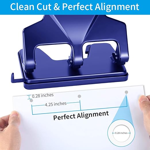 Heavy Duty 3 Hole Punch, 40-Sheet Heavy Duty Paper Punch, 50% Reduced Effort 3-Hole Punch, AFMAT Metal Hole Puncher 3 Ring, Three-Hole Paper Puncher w/Large Chip Tray for Classroom, Office, Blue