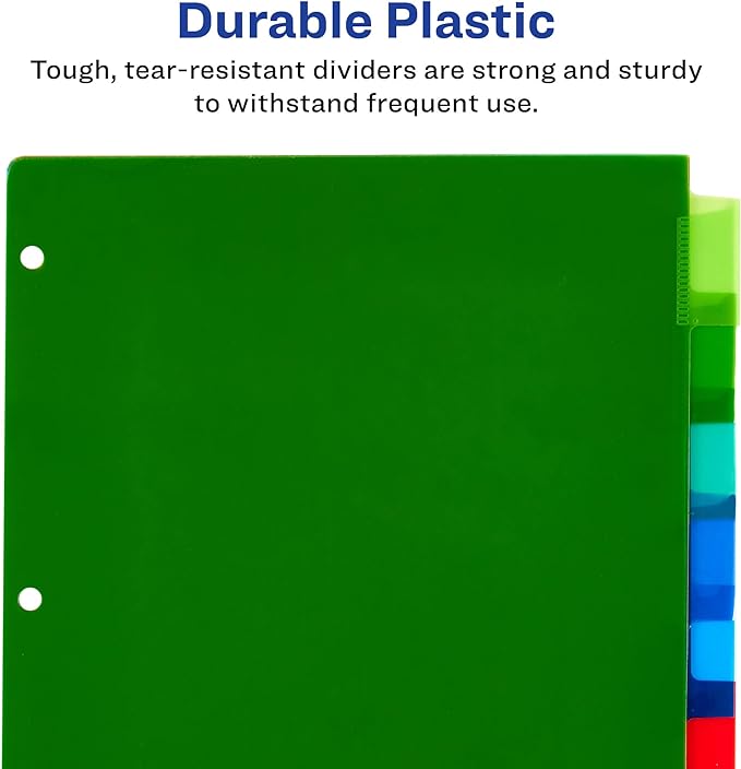 Avery Dividers for 3 Ring Binders, 8-Tab Binder Dividers, Plastic Binder Dividers, Insertable Big Tabs, Multicolor, 24 Sets (11901)