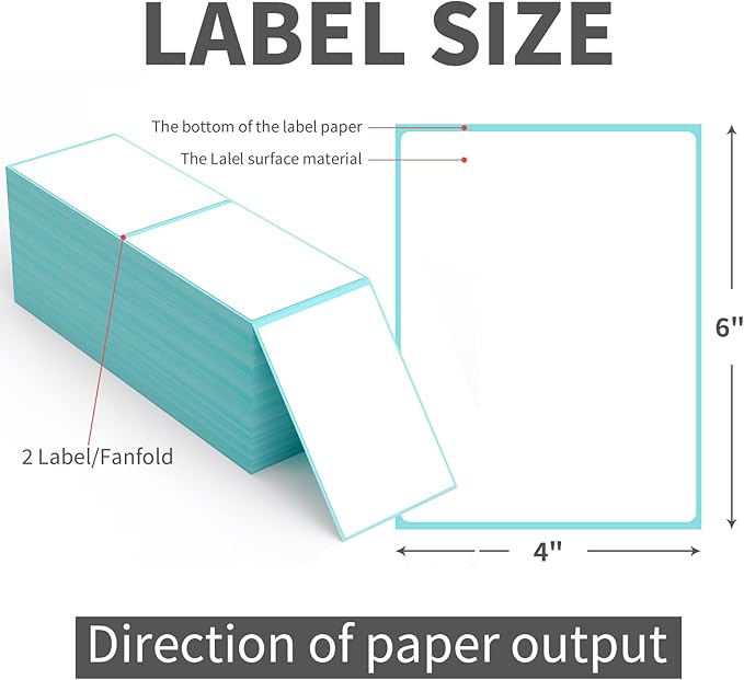 9527 Product Fanfold 4 x 6 Direct Thermal Labels with Blue Background Paper Perforated Shipping Labels for Thermal Printers, 2000 Label per Stack, 2 Stacks 4000 Label
