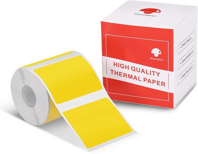 Phomemo Sticker Label M110/M221/M220/M120/M200/M150 Thermal Label- Black on Yellow 1.57"x1.18"(40x30mm) for Small Business, Home, Office, 230 Labels/Roll