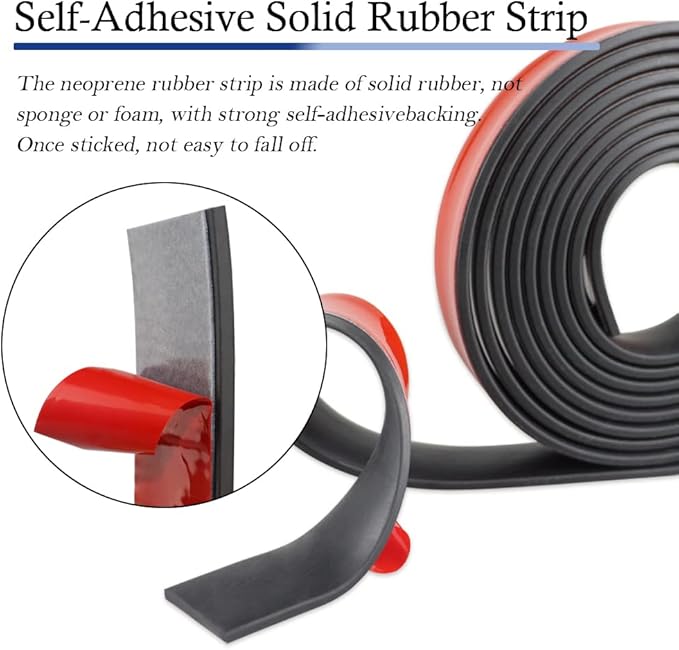 Neoprene Rubber Strips Self Adhesive Solid Rubber Sheets, Rolls & Strips for DIY Gaskets Crafts Pads Seals Warehouse Flooring Rubber Strip with Adhesive Backing (2” Wide x 1/5" Thick x 10' Long)
