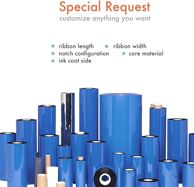 24 Rolls Wolfbarco 4.33" x 1476' (110mm x 450m) Black Premium Resin-Enhanced Wax Thermal Transfer Ribbon Compatible with Zebra,TEC, INTERMEC,Citizen,TSC,GODEX,ARGOX Printers