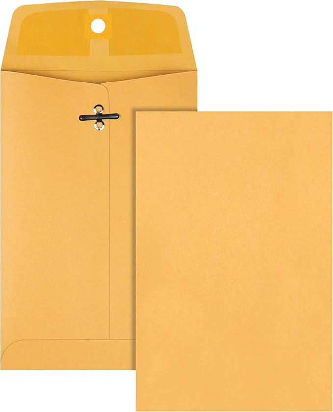 Quality Park 5 x 7-1/2 Clasp Envelopes, Clasp and Gummed Closures for Storing and Mailing, 28 lb Kraft Paper, 100 per Box (QUA37835)