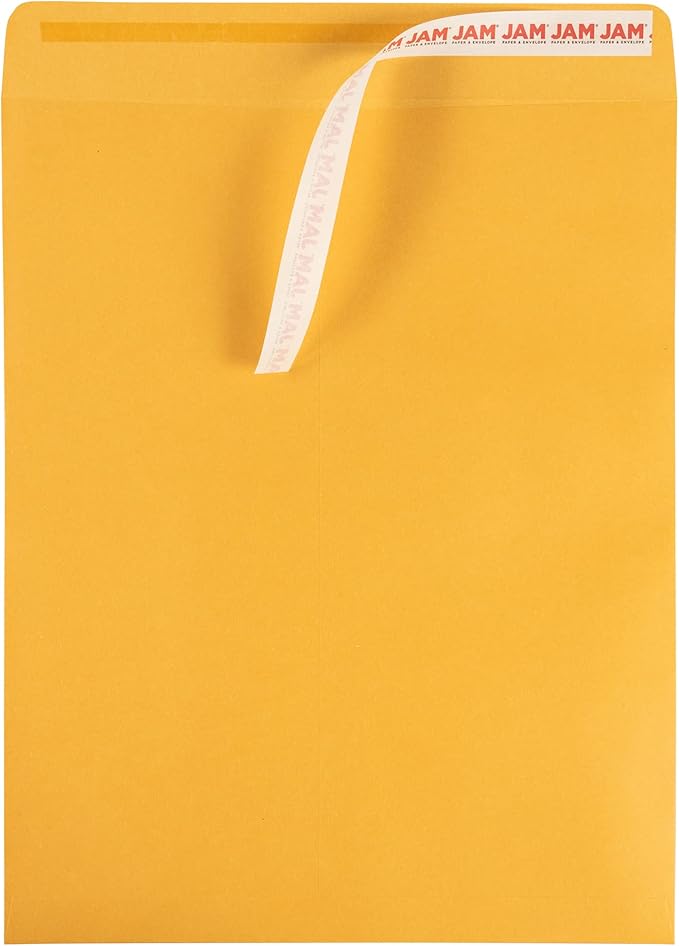 JAM PAPER 11 1/2 x 14 1/2 Open End Catalog Commercial Envelopes with Peel and Seal Closure - Brown Kraft Manila - Bulk 250/Box